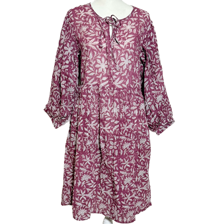 Meadow Front Loop Block-Print Cotton Dress