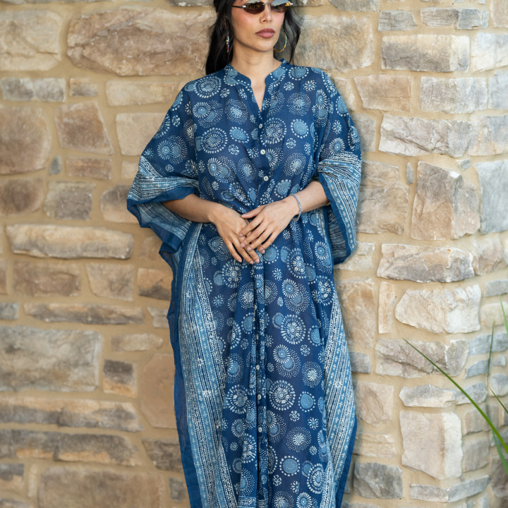 Full-length Kaftan with Silver Khari work