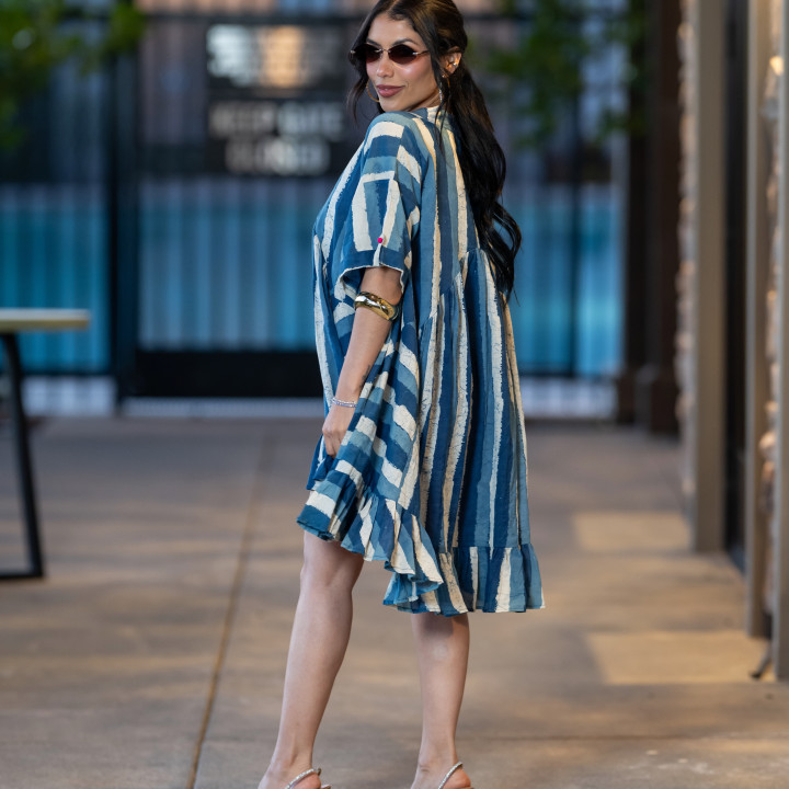 Block-Print Midi Dress with Ruffles
