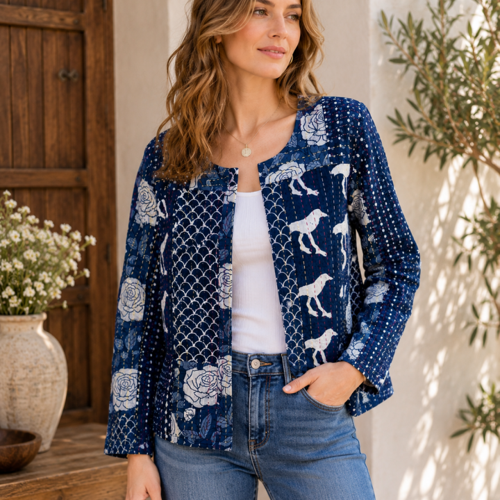 Block Print Cotton Overlay Jacket